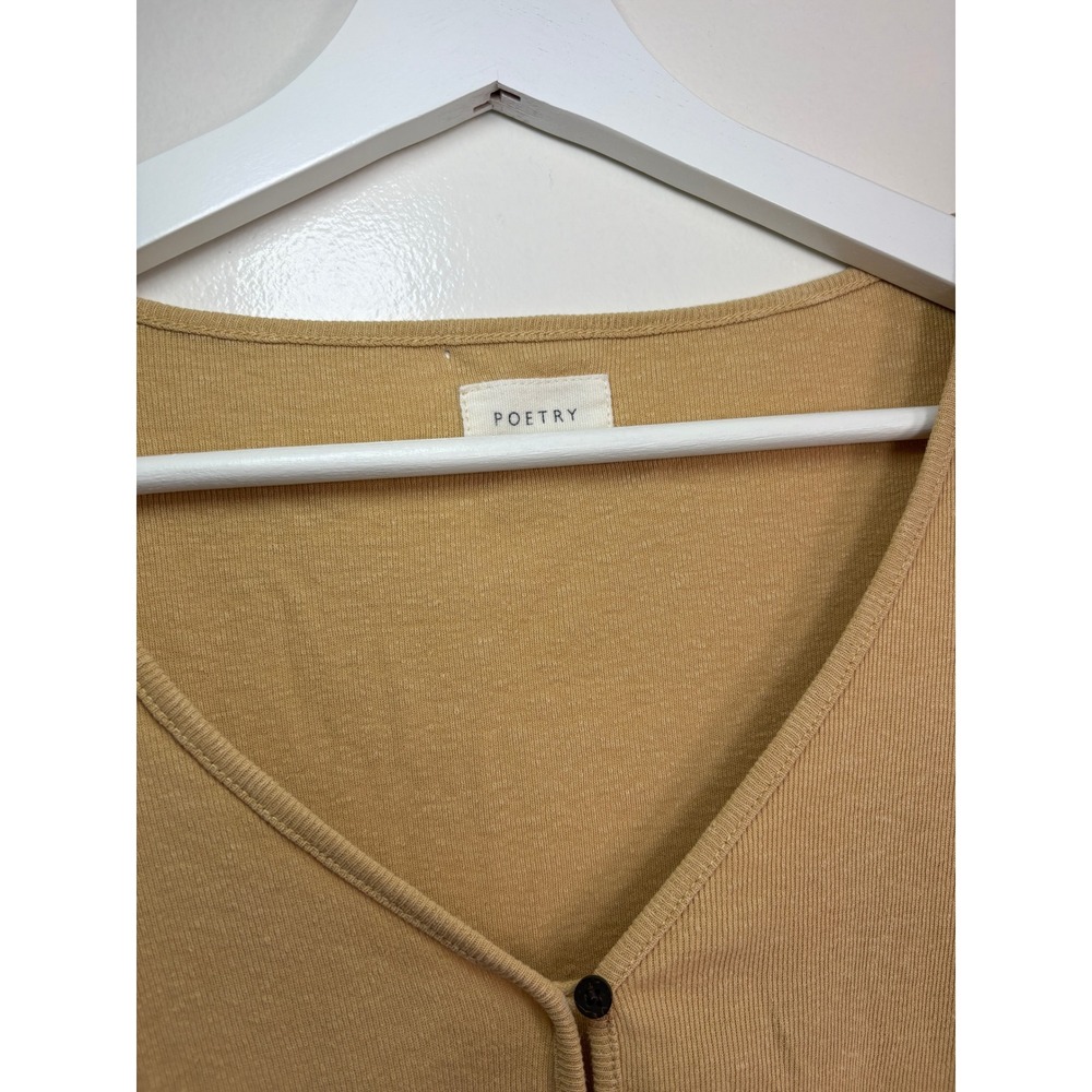 Poetry Short Sleeve Button Front Top 10 Yellow Ochre Hemp Organic Cotton Ribbed - Picture 2 of 6